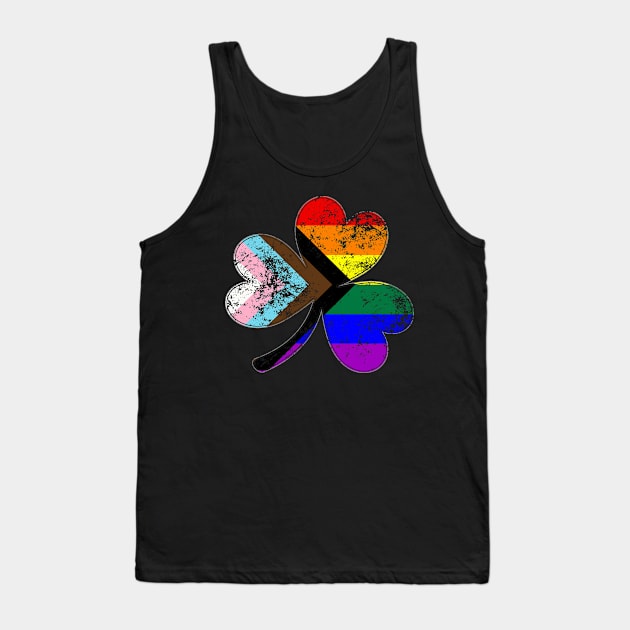 LGBTQ Progress Pride Shamrock Tank Top by wheedesign